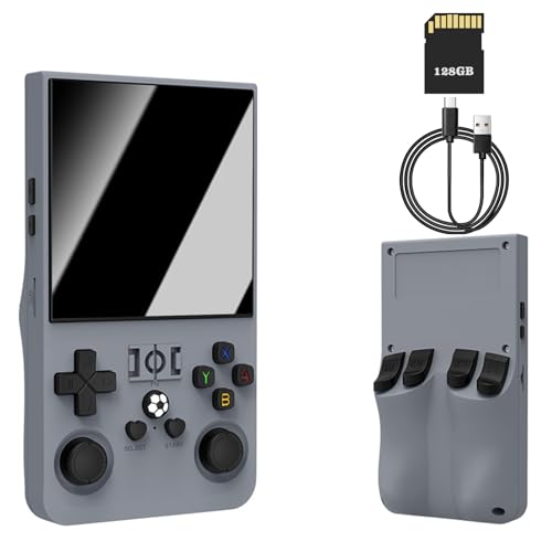 Retro Konsole Handheld R36 Max, 4-Zoll-IPS Retro Handheld Game Console, Retro Handheld Spielkonsole-128 GB Speicher, über 40.000 Spiele, Linux-System, 4000-mAh-Akku (Grau) von YZOSTFON