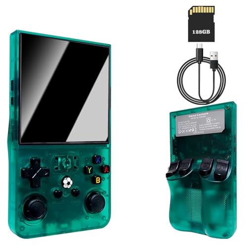 Retro Konsole Handheld R36 Max, 4-Zoll-IPS Retro Handheld Game Console, Retro Handheld Spielkonsole-128 GB Speicher, über 40.000 Spiele, Linux-System, 4000-mAh-Akku (Grün Transparent) von YZOSTFON