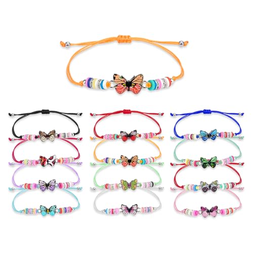 YZROHYI 12 Stück Freundschaftsarmbänder Kinder,Verstellbar Armband Mädchen,Schmetterling Armbänder Geflochten,Einstellbare Armbänder Gewebte,Stimmungsarmband,Bunte Schmuck Set für Kindergeburtstag von YZROHYI