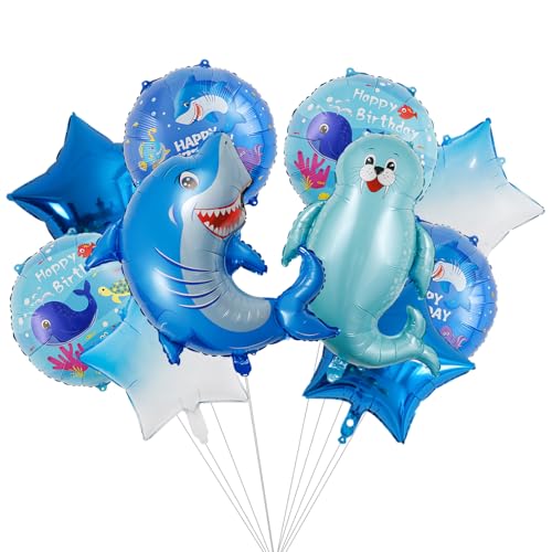 YZZT 10pcs Shark Folienballon Hai Luftballons Party Dekoration Geburtstag Party Haie Dekorationen Kinder Geburtstag Luftballons für Kindergeburtstage, Mottopartys, Unter dem Wasser Partys von YZZT