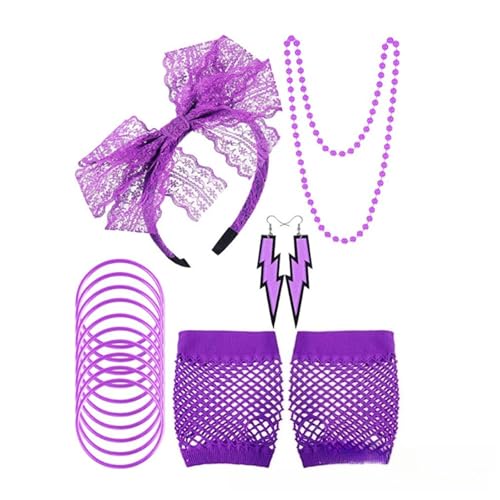 YZZT 7pcs 80er Jahre Kostüm Zubehör 1980er Party Kostüm Zubehör Set mit Spitze Stirnband Ohrringe Halskette Fischnetz Handschuh Fancy Party Kostüm für Retro Party YZZT 7pcs 80er Jahre Kostüm Zubehör 1980er Party Kostüm Zubehör Set mit Spitze Stirnband Ohrringe Halskette Fischnetz Handschuh Fancy Party Kostüm für Retro Party von YZZT