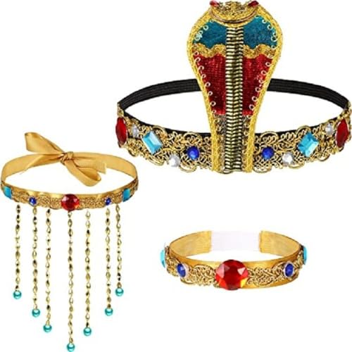 YZZT Ägyptisches Kostüm-Zubehör-Set, Halloween, ägyptische Kopfbedeckung, Zubehör, ägyptische Kobra, Kopfschmuck, Schlange, Perlen, Medusa-Kopfschmuck für Halloween-Kostüme, Vintage-Party, 3-teilig YZZT Ägyptisches Kostüm-Zubehör-Set, Halloween, ägyptische Kopfbedeckung, Zubehör, ägyptische Kobra, Kopfschmuck, Schlange, Perlen, Medusa-Kopfschmuck für Halloween-Kostüme, Vintage-Party, 3-teilig von YZZT
