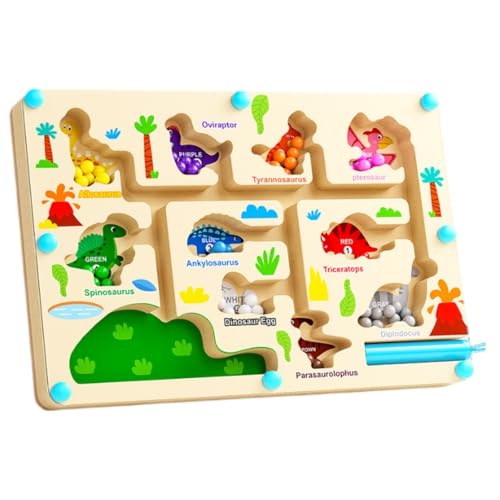 YZZT Dinosaurier, magnetisches Labyrinth-Spielzeug für Kinder, magnetisches Farb- und Zahlen-Labyrinth, frühes Lernen, Farbe, magnetisches Labyrinth, Feinmotorik, Spielzeug für 3, 4, 5, 6, 7 Jahre von YZZT