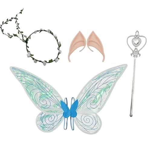 YZZT Feenflügel Schmetterling Elfe Kostüm-Set Feenflügel Kostüm funkelnde durchsichtige Flügel mit Blume Stirnband für Braut Blume Junge Zubehör Themenpartys Fotoshootings für Frauen Mädchen 4 Stück YZZT Feenflügel Schmetterling Elfe Kostüm-Set Feenflügel Kostüm funkelnde durchsichtige Flügel mit Blume Stirnband für Braut Blume Junge Zubehör Themenpartys Fotoshootings für Frauen Mädchen 4 Stück von YZZT