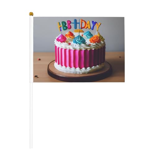 Kleine Flaggen mit "Happy Birthday"-Kuchenmotiv, 14 x 21 cm, 10 Stück – Mini-Flaggen, Handflaggen aus Holz Kleine Flaggen mit "Happy Birthday"-Kuchenmotiv, 14 x 21 cm, 10 Stück – Mini-Flaggen, Handflaggen aus Holz von YaWea