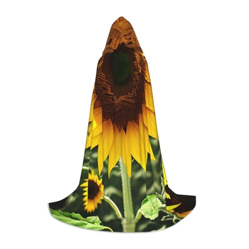 Renaissance-Umhang mit gelbem Sonnenblumen-Druck, für Damen und Herren, Erwachsene, mittelalterlicher Umhang, Wikingerumhang, Zauberer-Umhang mit Kapuze von YaWea