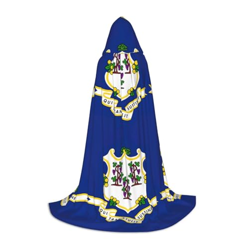 YaWea Connecticut Umhang mit Staatsflagge, Renaissance-Umhang für Damen und Herren, Erwachsene, mittelalterlicher Umhang, Wikingerumhang, Zauberer-Bademantel mit Kapuze von YaWea