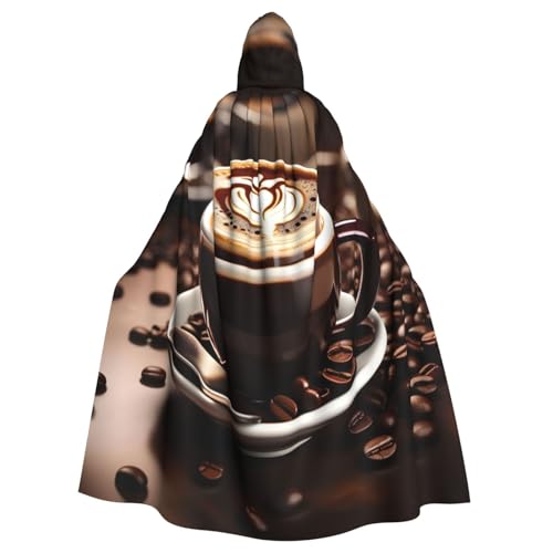 YaWea Kapuzenumhang mit Kaffeebohnen-Aufdruck, Unisex, leichter Zauberer-Umhang, für Halloween, Cosplay-Kostüme von YaWea