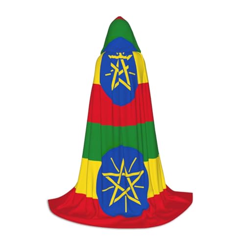 YaWea Renaissance-Umhang mit Äthiopien-Flagge für Damen und Herren, Erwachsenen-Umhang, Mittelalter-Umhang, Wikingerumhang, Zauberer-Umhang mit Kapuze von YaWea