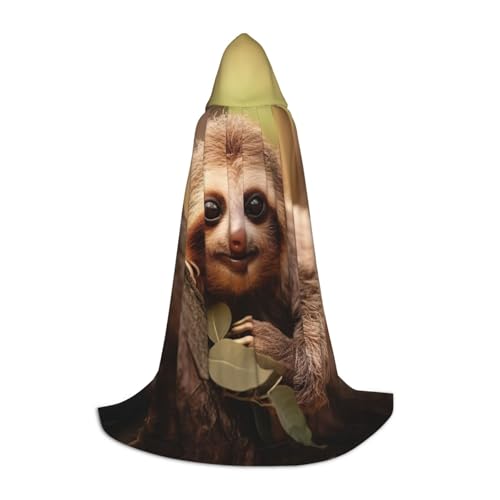 YaWea Renaissance-Umhang mit Baby-Faultier-Aufdruck, für Damen und Herren, Mittelalter-Umhang, Wikingerumhang, Zauberer-Umhang mit Kapuze von YaWea