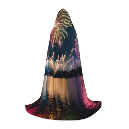 YaWea Renaissance-Umhang mit Feuerwerk-Aufdruck, für Damen und Herren, Mittelalter-Umhang, Wikingerumhang, Zauberer-Umhang mit Kapuze von YaWea