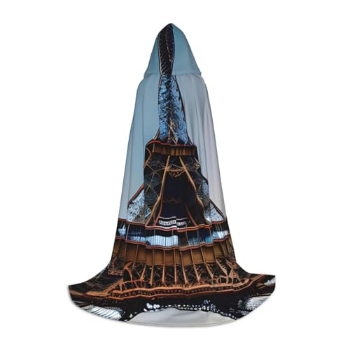 YaWea Renaissance-Umhang mit Pariser Eiffelturm-Aufdruck, für Damen und Herren, Erwachsenen-Umhang, Mittelalter-Umhang, Wikingerumhang, Zauberer-Bademantel mit Kapuze von YaWea