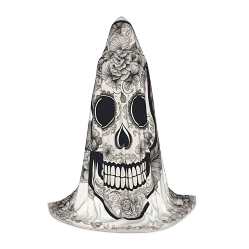 YaWea Umhang mit mexikanischem Totenkopf-Aufdruck, Renaissance-Umhang für Damen und Herren, Erwachsene, mittelalterlicher Umhang, Wikingerumhang, Zauberer-Umhang mit Kapuze von YaWea