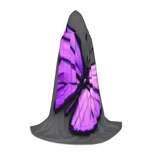YaWea Umhang mit violettem Schmetterlings-Aufdruck, Renaissance-Umhang für Damen und Herren, Mittelalter-Umhang, Wikingerumhang, Zauberer-Umhang mit Kapuze von YaWea