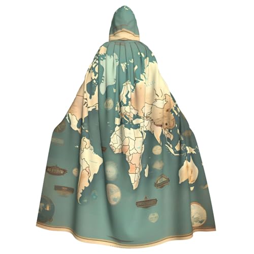 YaWea Unisex Kapuzenumhang mit Weltkarte, Retro-Druck, leichter Zauberer-Umhang, für Halloween, Cosplay-Kostüme von YaWea