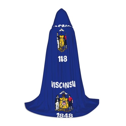 YaWea Wisconsin Umhang mit Staatsflagge, Renaissance-Umhang für Damen und Herren, Erwachsene, mittelalterlicher Umhang, Wikingerumhang, Zauberer-Bademantel mit Kapuze von YaWea