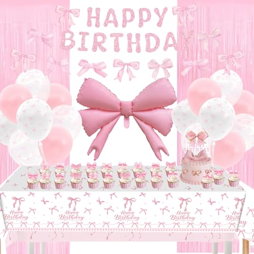 Schleife Themed Geburtstag Dekorationen Happy Birthday Banner Fransen Vorhänge Kuchen Topper Tischdecke Bogen Ballons für Mädchen Frauen Kokette Geburtstag Dekorationen Schleife Themed Geburtstag Dekorationen Happy Birthday Banner Fransen Vorhänge Kuchen Topper Tischdecke Bogen Ballons für Mädchen Frauen Kokette Geburtstag Dekorationen von YaYuanSun