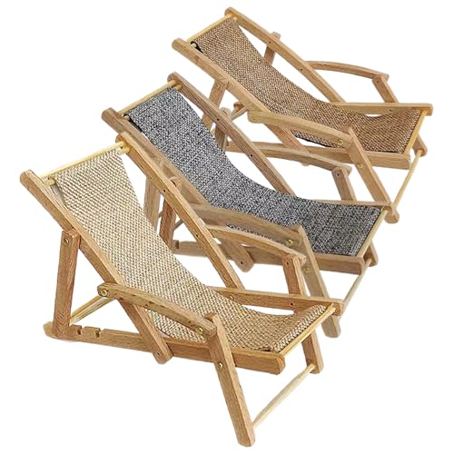 3stk Miniatur-Strandstuhl Für Puppenhäuser, Min-i-Liegestühle Aus Holz, Kleiners Dekorativer Liegestuhl, Stran-d-Miniatur-Ornament Mit Meeresmotiv, Puppenhaus-Möbelzubehör Für Drinnen Und Draußen von Yabauuop