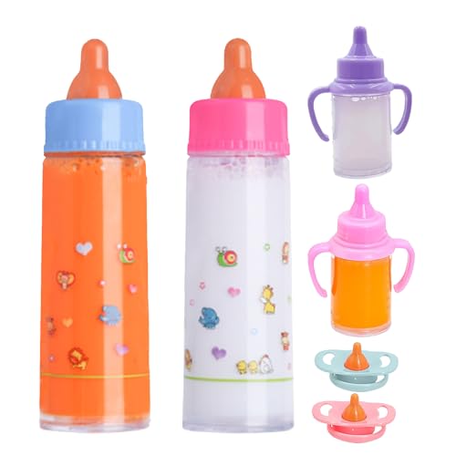 Yabauuop 6-teiliges Babypuppen-Zubehörset – Babypuppenflaschen Mit Verschwindender Milch Oder Saft, Magische Milchflasche, Babypuppen-Babypuppen-Fütterungsset von Yabauuop