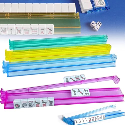 Yabauuop Mahjong-Ständer Mit Schiebern, 4-TLG. Mah-Jongg-All-in-1-Steineständer Und Schieber, Durchsichtige Mahjong-Schieber Und -Ständer Aus Acryl, Mehrfarbiges Mah-Jongg-Zubehör von Yabauuop