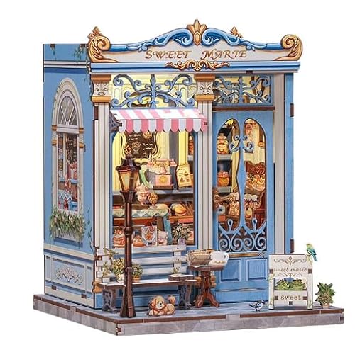 DIY Miniature Dollhouse Kit, DIY Café Coffee Shop Puppenhaus Kit, Gebäude Puzzle, Geburtstag Geschenke für Erwachsene Frauen Mädchen (Blau) von Yabound