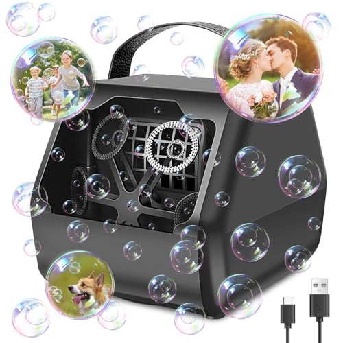 Yabtf Seifenblasenmaschine, Automatischer Blasenmacher 8000+ /Min, Bubble Machine mit 1800mA akku, Blasenmaschine Elektrisches Blasenspielzeug für Kinder Hochzeit Geburtstag Festival Party, Schwarz von Yabtf