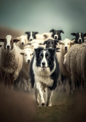 Fun Jigsaw Puzzle 500 Teile für Erwachsene Border Collie Guides Schaf Tier Holzpuzzle Wohnkultur Entwicklungsspiele Dekompressen Bestes Geschenk 52,1 x 38,1 cm von Yaesttie