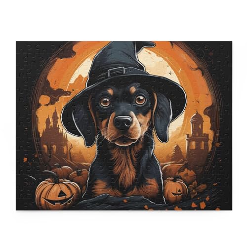 Fun Jigsaw Puzzle 500 Teile für Erwachsene Halloween Puzzle Dackel Puzzles Herausforderndes pädagogisch lustiges Spiel Bestes Geschenk für Hundeliebhaber 52,1 x 38,1 cm von Yaesttie