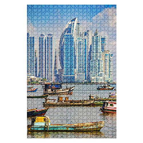 Lustiges Puzzle, 500 Teile für Erwachsene, Holzpuzzle, Panama-Stadt und Hafen in der Republik Panama, pädagogische Dekompression, perfekt mehrfarbig, 52,1 x 38,1 cm von Yaesttie