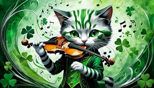 Lustiges Puzzle, 500 Teile für Erwachsene, eine Katze spielte Geige am St. Patrick's Day, Holzpuzzle, zum Stressabbau, Familienspaß, Entspannung, Sammlung von Yaesttie