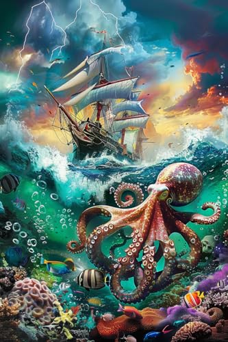 Lustiges Puzzle 500 Teile für Erwachsene, großer Oktopus und Boot, Holzkunst-Puzzle, herausfordernde und lustige Aktivität, 52,1 x 38,1 cm Lustiges Puzzle 500 Teile für Erwachsene, großer Oktopus und Boot, Holzkunst-Puzzle, herausfordernde und lustige Aktivität, 52,1 x 38,1 cm von Yaesttie
