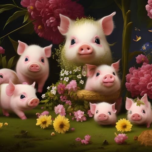 Lustiges Puzzle 500 Teile für Erwachsene Aktivitäten Spiele Niedliches Schwein Garten Tier Bild Familie Dekorationen Einzigartiges Geburtstagsgeschenk 52,1 x 38,1 cm von Yaesttie