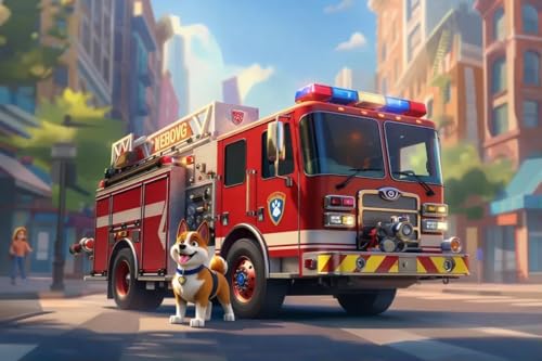 Lustiges Puzzle 500 Teile für Erwachsene Feuerwehrauto Hund Anime Kunst Holzpuzzle Familie Dekorationen Einzigartiges Geschenk 52,1 x 38,1 cm von Yaesttie