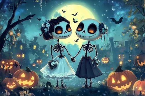 Lustiges Puzzle 500 Teile für Erwachsene Halloween Skelett Paar Mondlicht Umarmungen, herausforderndes und pädagogisches Puzzle 52,1 x 38,1 cm Lustiges Puzzle 500 Teile für Erwachsene Halloween Skelett Paar Mondlicht Umarmungen, herausforderndes und pädagogisches Puzzle 52,1 x 38,1 cm von Yaesttie