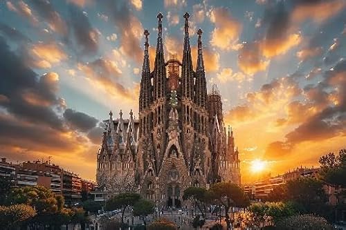 Lustiges Puzzle 500 Teile für Erwachsene Spanien Basilika Sagrada Familia Barcelona für Erwachsene Holz Reise Geschenk 52,1 x 38,1 cm von Yaesttie