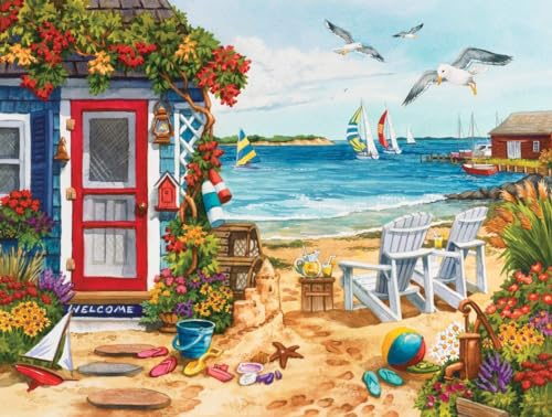 Lustiges Puzzle 500 Teile für Erwachsene Strand Cottage Sommer Segelboote Herausforderung Pädagogisch Spaß Familienaktivitäten Geschenke Holzpuzzles 52,1 x 38,1 cm von Yaesttie