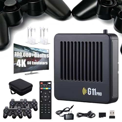 2026 Upgrade Retrowave G11 Pro 100000 Spiele, Retrowave G11, Retro Game Console 4K, Portable Plug & Play Video Games mit 2/4 Kabellosen Dual-Controllern(128G-40000,4 kabelloses Gamepad) von Yagerod