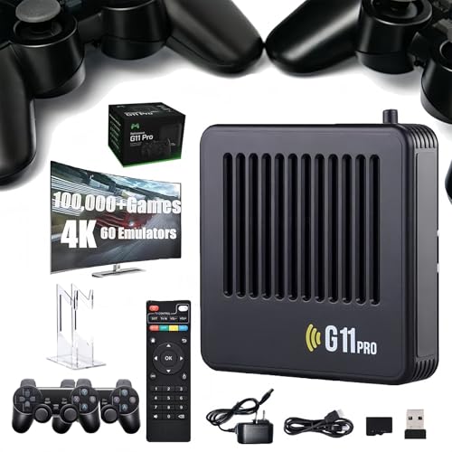 2026 Upgrade Retrowave G11 Pro 100000 Spiele, Retrowave G11, Retro Game Console 4K, Portable Plug & Play Video Games mit 2/4 Kabellosen Dual-Controllern(256G-100000,2 kabelloses Gamepad) von Yagerod