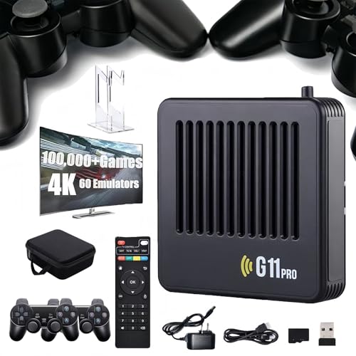 2026 Upgrade Retrowave G11 Pro 100000 Spiele, Retrowave G11, Retro Game Console 4K, Portable Plug & Play Video Games mit 2/4 Kabellosen Dual-Controllern(256G-100000,2 kabelloses Gamepad) von Yagerod