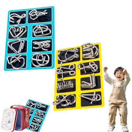 Berlinmoon Metall Puzzle Ring, Achtteilig Blaue Version Denksportaufgaben, 3D Metall Knobelspiele, Iq Puzzle Für Kinder Ab 12 (2pcA) von Yagerod