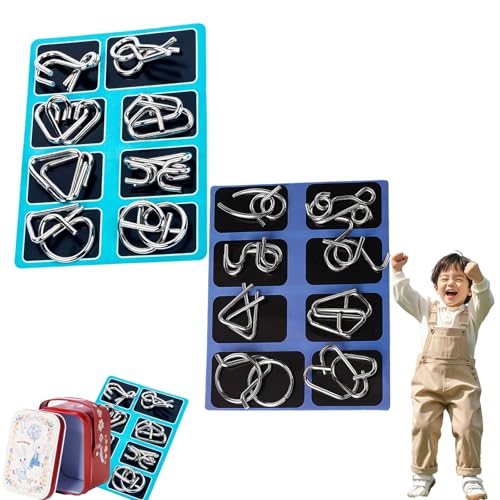 Berlinmoon Metall Puzzle Ring, Achtteilig Blaue Version Denksportaufgaben, 3D Metall Knobelspiele, Iq Puzzle Für Kinder Ab 12 (2pcB) von Yagerod