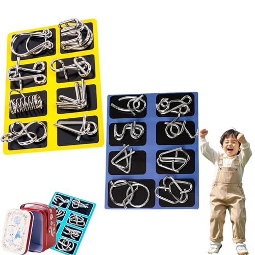 Berlinmoon Metall Puzzle Ring, Achtteilig Blaue Version Denksportaufgaben, 3D Metall Knobelspiele, Iq Puzzle Für Kinder Ab 12 (2pcD) von Yagerod