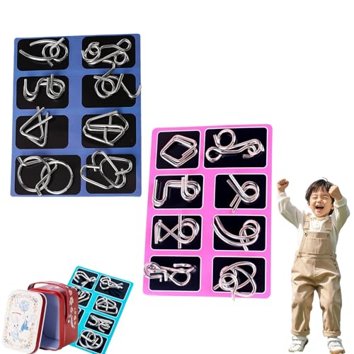 Berlinmoon Metall Puzzle Ring, Achtteilig Blaue Version Denksportaufgaben, 3D Metall Knobelspiele, Iq Puzzle Für Kinder Ab 12 (2pcF) von Yagerod