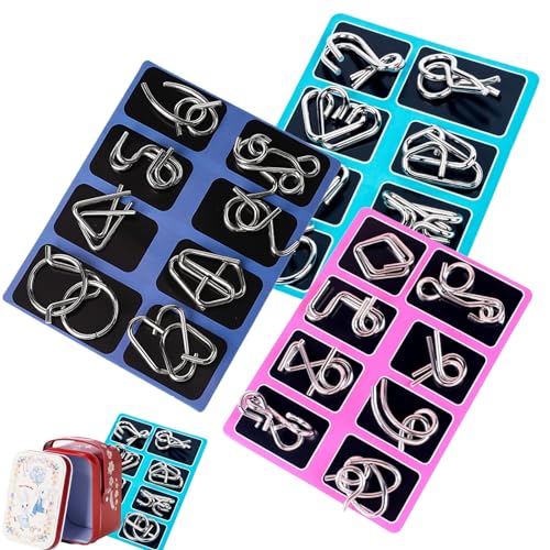 Berlinmoon Metall Puzzle Ring, Achtteilig Blaue Version Denksportaufgaben, 3D Metall Knobelspiele, Iq Puzzle Für Kinder Ab 12 (3pcB) von Yagerod