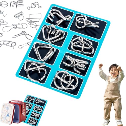 Berlinmoon Metall Puzzle Ring, Achtteilig Blaue Version Denksportaufgaben, 3D Metall Knobelspiele, Iq Puzzle Für Kinder Ab 12 (A) von Yagerod