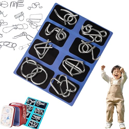 Berlinmoon Metall Puzzle Ring, Achtteilig Blaue Version Denksportaufgaben, 3D Metall Knobelspiele, Iq Puzzle Für Kinder Ab 12 (C) von Yagerod