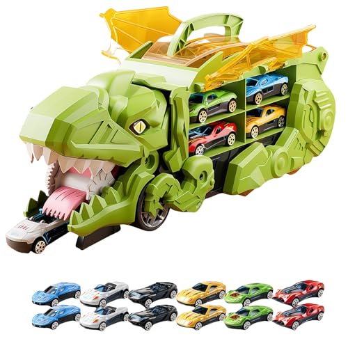 Dinosaurier Auto Spiel Truck, 2 in 1 Folding Portable Track Dino Transporter, 2-in-1 Transformationsspaß, Inklusive Fahrzeuge, Robust und langlebig, für Jungen im Alter von 3 4 5 6 7 Jahren (Grün) von Yagerod