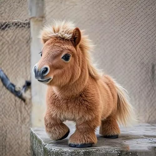 Yagerod Mein realistisches Roboterpony läuft, bellt und wedelt mit dem Schwanz – genau wie das echte Tier! Interaktives weiches Pferdeplüschtier, realistisches Roboterpony(Light Brown) von Yagerod