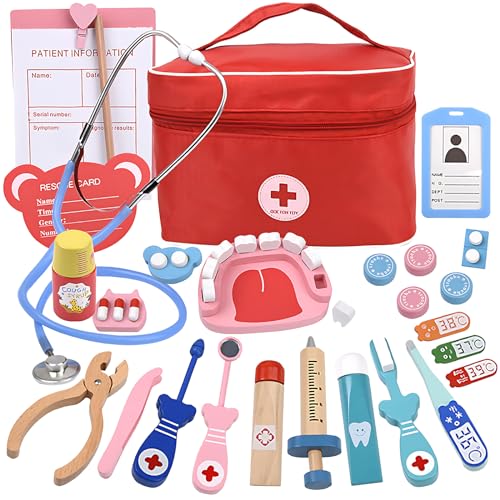 Arztkoffer Kinder Holz, Doktorkoffer mit Stethoskop, Thermometer, Zahnarzt Spielzeug Holz Rollenspiel Set, Ab 2-6 Jahre für Jungen Mädchen, Weihnachten Geburtstag Arztkoffer Kinder Holz, Doktorkoffer mit Stethoskop, Thermometer, Zahnarzt Spielzeug Holz Rollenspiel Set, Ab 2-6 Jahre für Jungen Mädchen, Weihnachten Geburtstag von Yagosodee