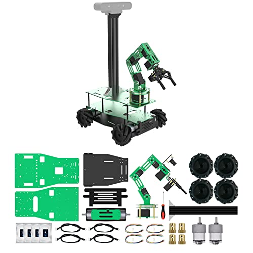 Yahboom 6 Dof Robotic Arm Mecanum Wheel RC Robot Chassis All Metal Intelligent Car Chassis Kit with 520 DC Motor School Education Electronic Project Kit (Suspension Chassis with Mecanum Wheel(L)+6dof) von Yahboom